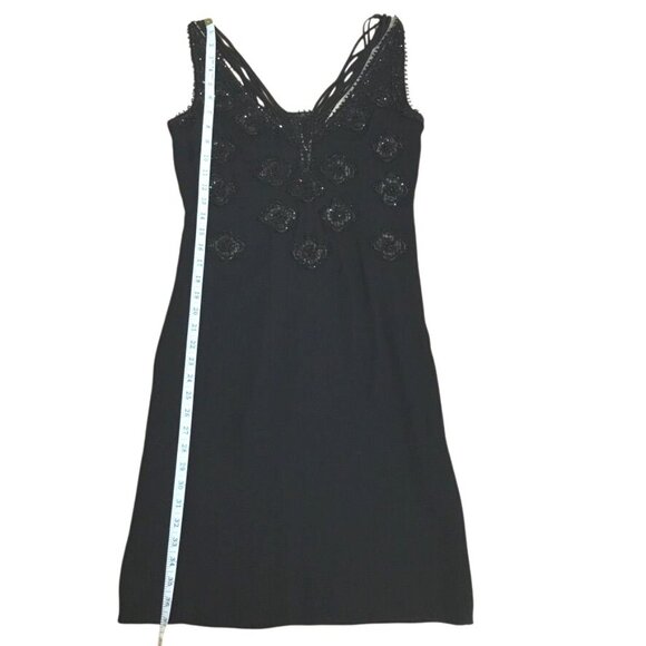 Vintage BADGLEY MISCHKA Black Silk Chiffon Hand Beaded Cocktail Evening Dress 8 - Picture 3 of 9
